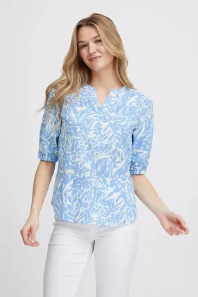 3742- Cornflower Blue Linen Blouse - Fransa