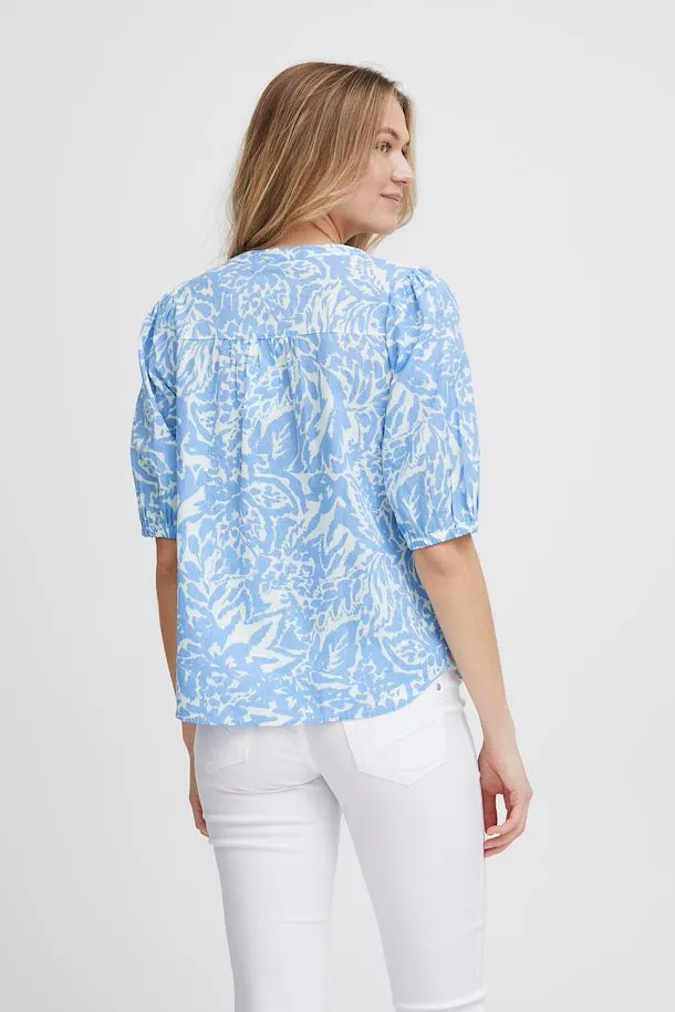 3742- Cornflower Blue Linen Blouse - Fransa