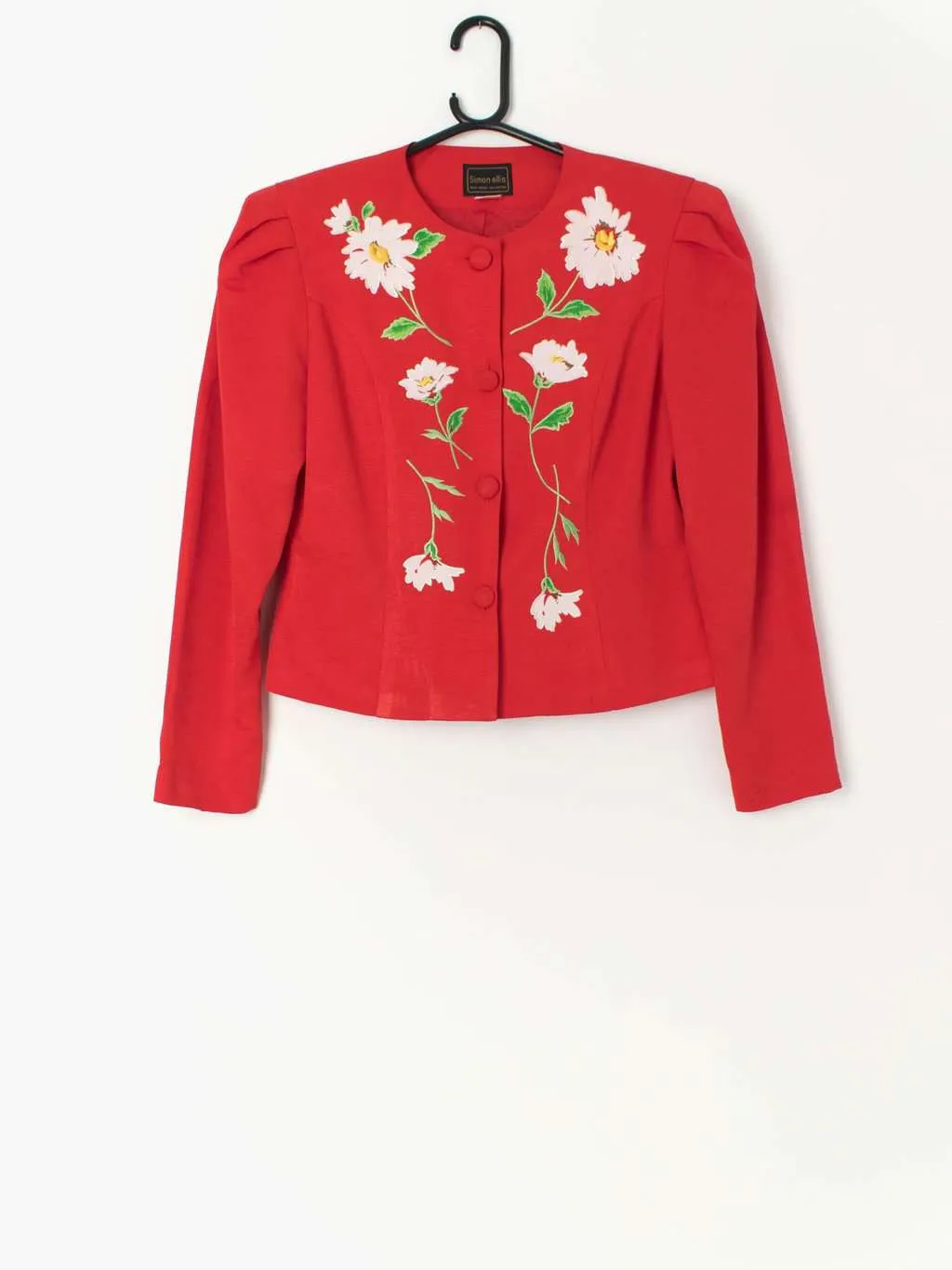 80s vintage red dynasty blazer with floral applique pattern – Small / Medium