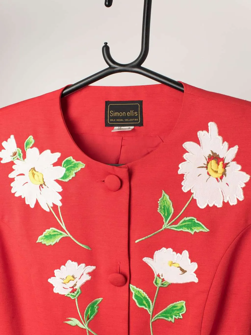 80s vintage red dynasty blazer with floral applique pattern – Small / Medium