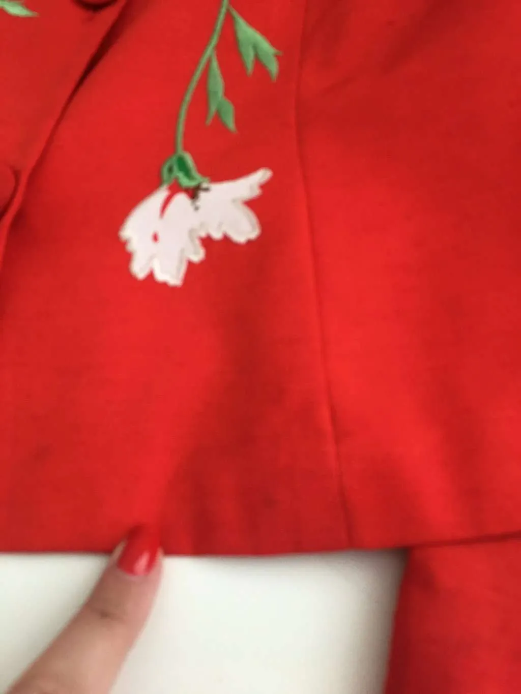 80s vintage red dynasty blazer with floral applique pattern – Small / Medium