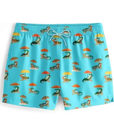 Aloha from Deer Men's Blue / Green Crocodiles On The Beach Swimming Shorts