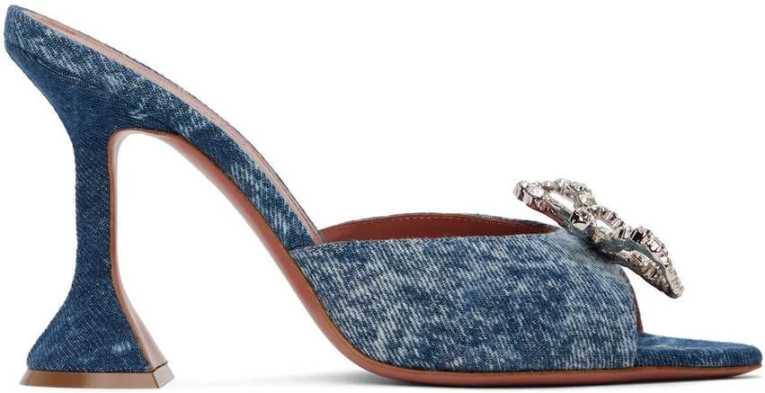 Amina Muaddi Blue Rosie Slipper Heeled Sandals