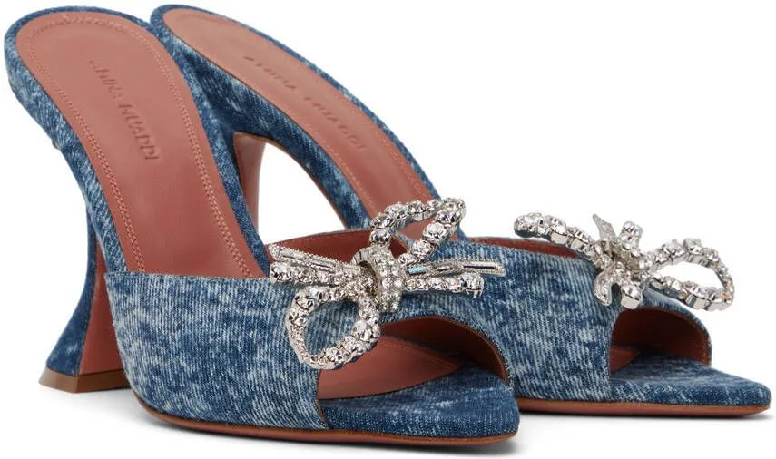 Amina Muaddi Blue Rosie Slipper Heeled Sandals