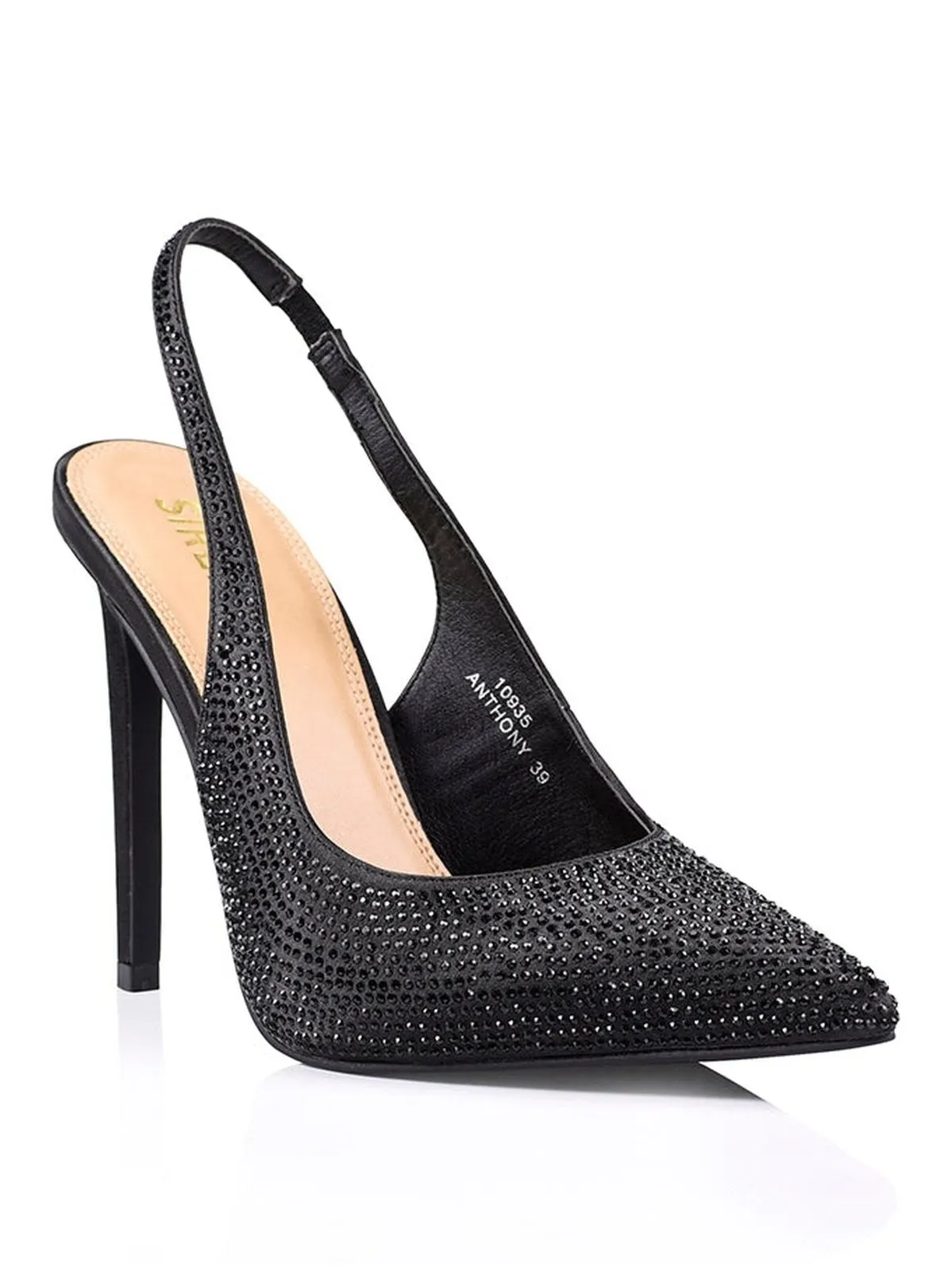 Anthony Stiletto Heels - Black Satin/Jewels