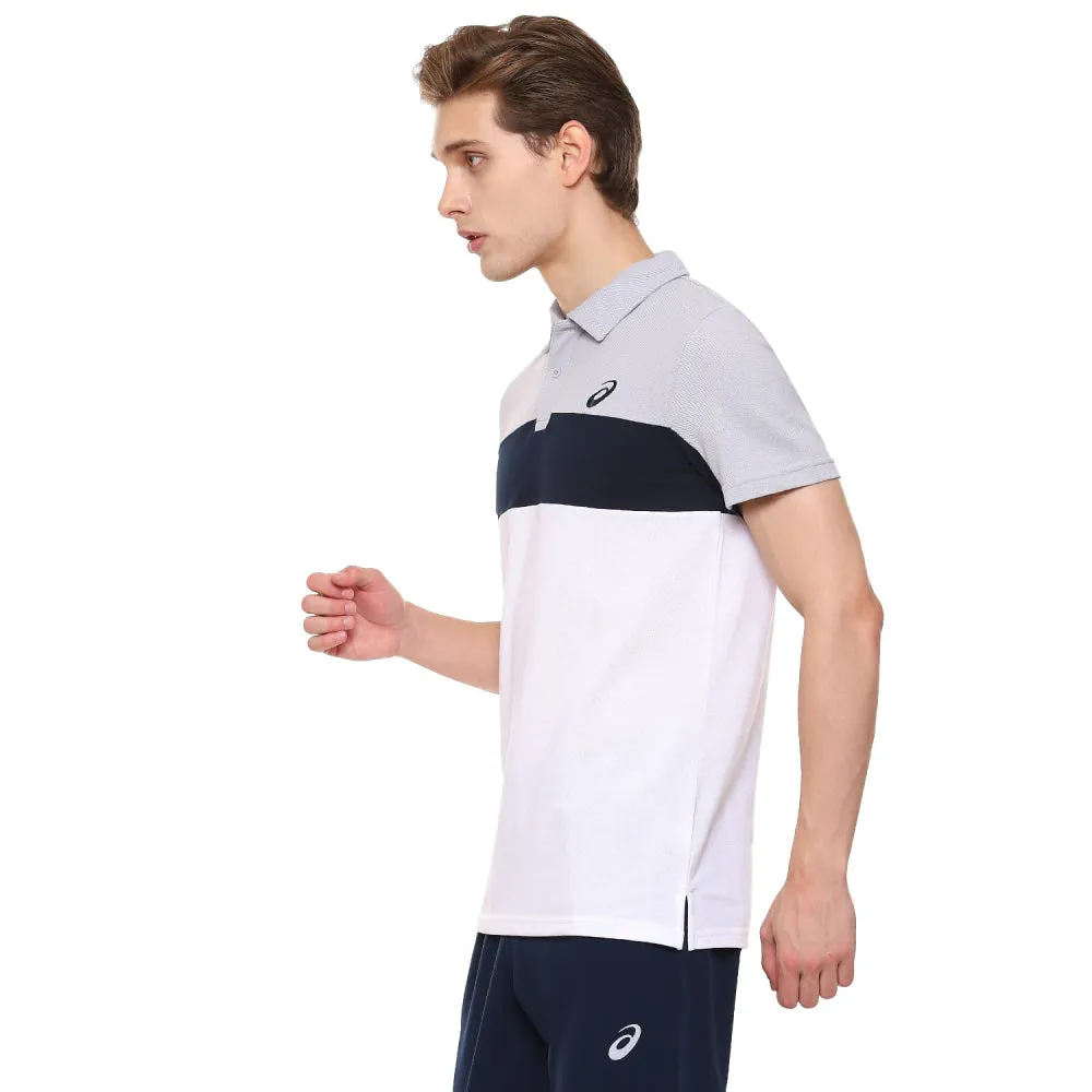 ASICS Men's Color Blocked Polo Top (Piedmont Grey/Brilliant White)