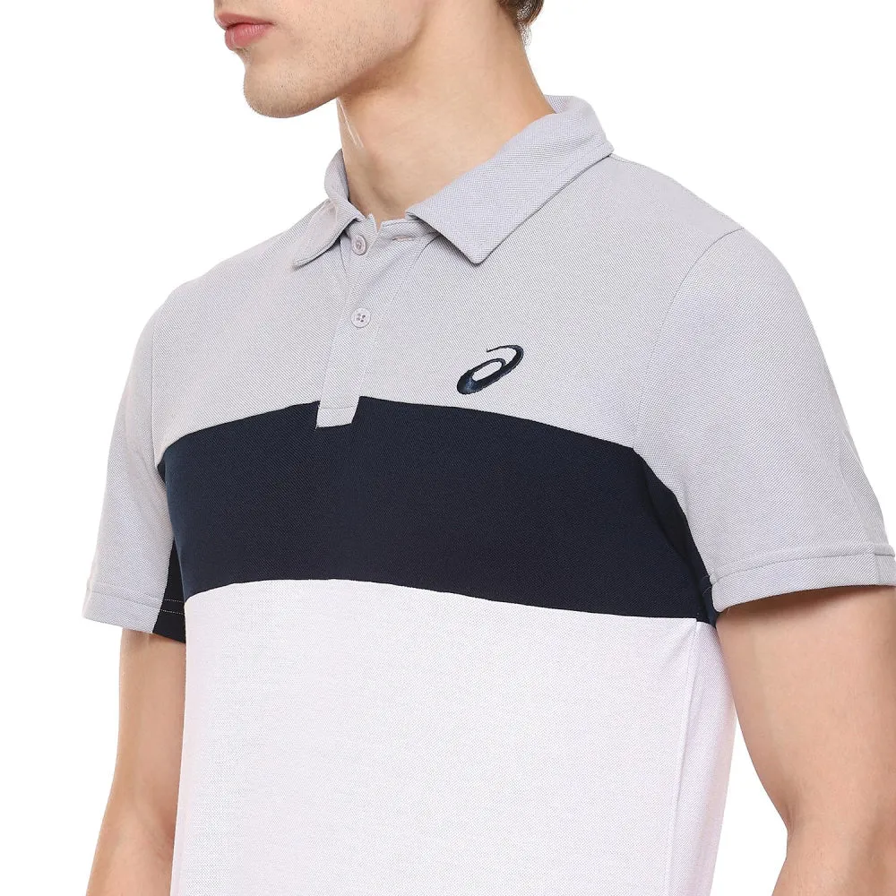 ASICS Men's Color Blocked Polo Top (Piedmont Grey/Brilliant White)