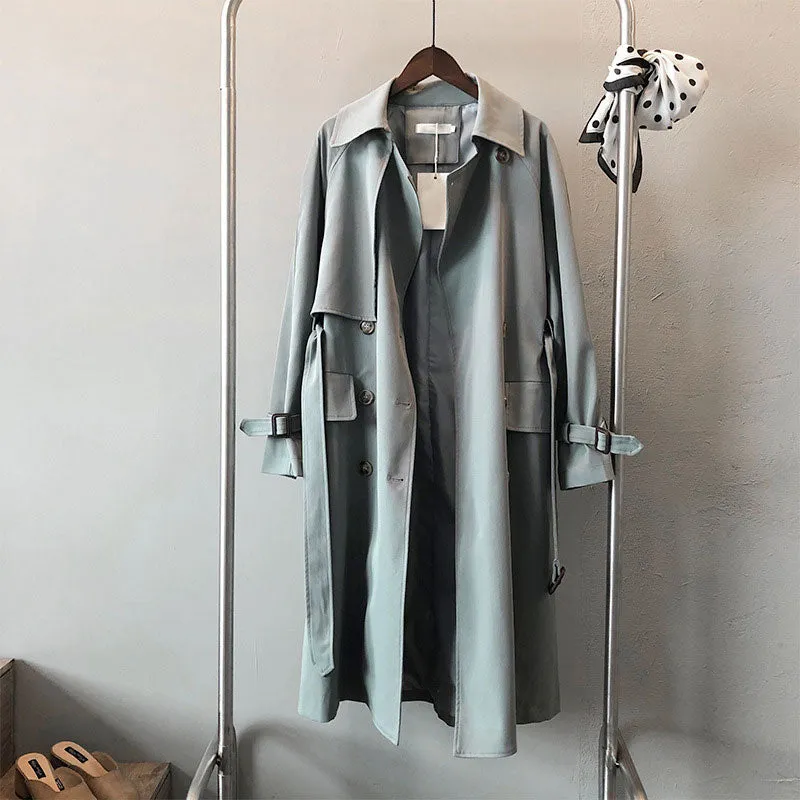 Autumn Trench Classic Casual Belt Coat Women Trench Chic Double Breasted Loose Long Trench Outwear