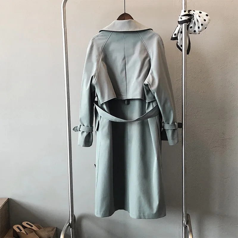 Autumn Trench Classic Casual Belt Coat Women Trench Chic Double Breasted Loose Long Trench Outwear