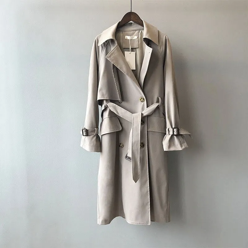 Autumn Trench Classic Casual Belt Coat Women Trench Chic Double Breasted Loose Long Trench Outwear