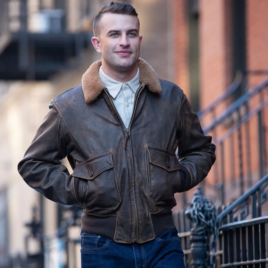 Avenger Bomber Jacket | Distressed Leather Aviator Jacket