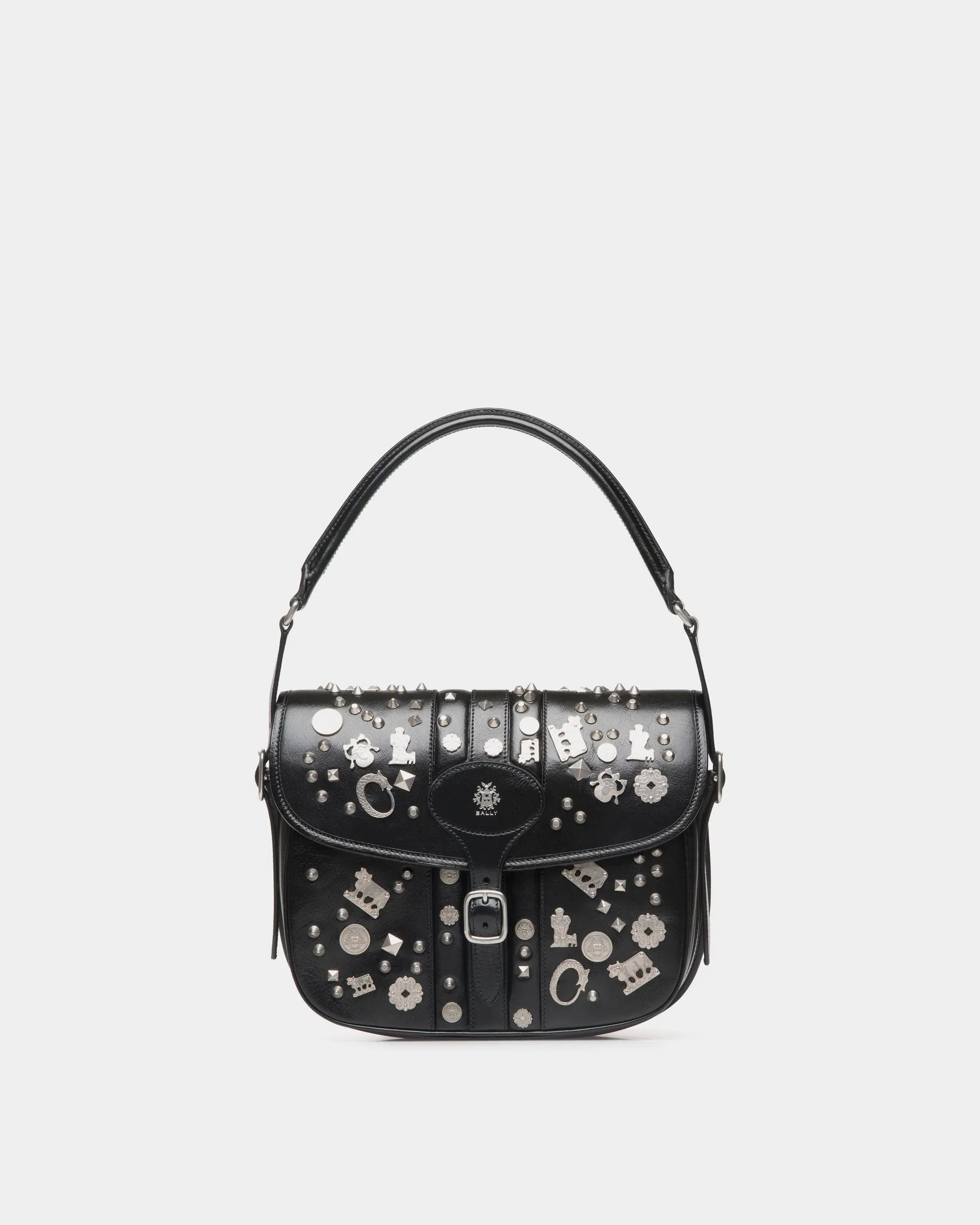 Beckett Crossbody Bag In Black Leather with Studs 