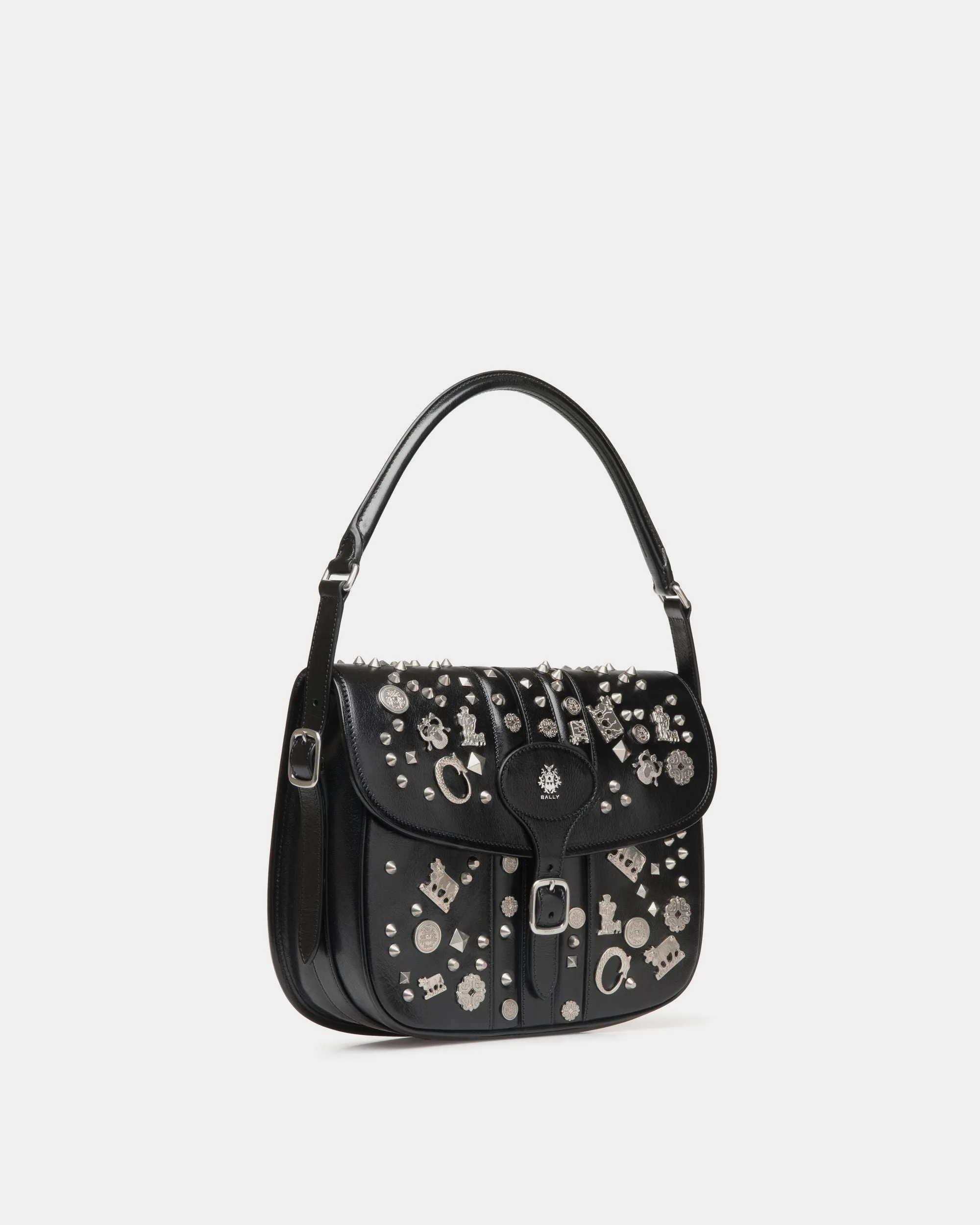 Beckett Crossbody Bag In Black Leather with Studs 