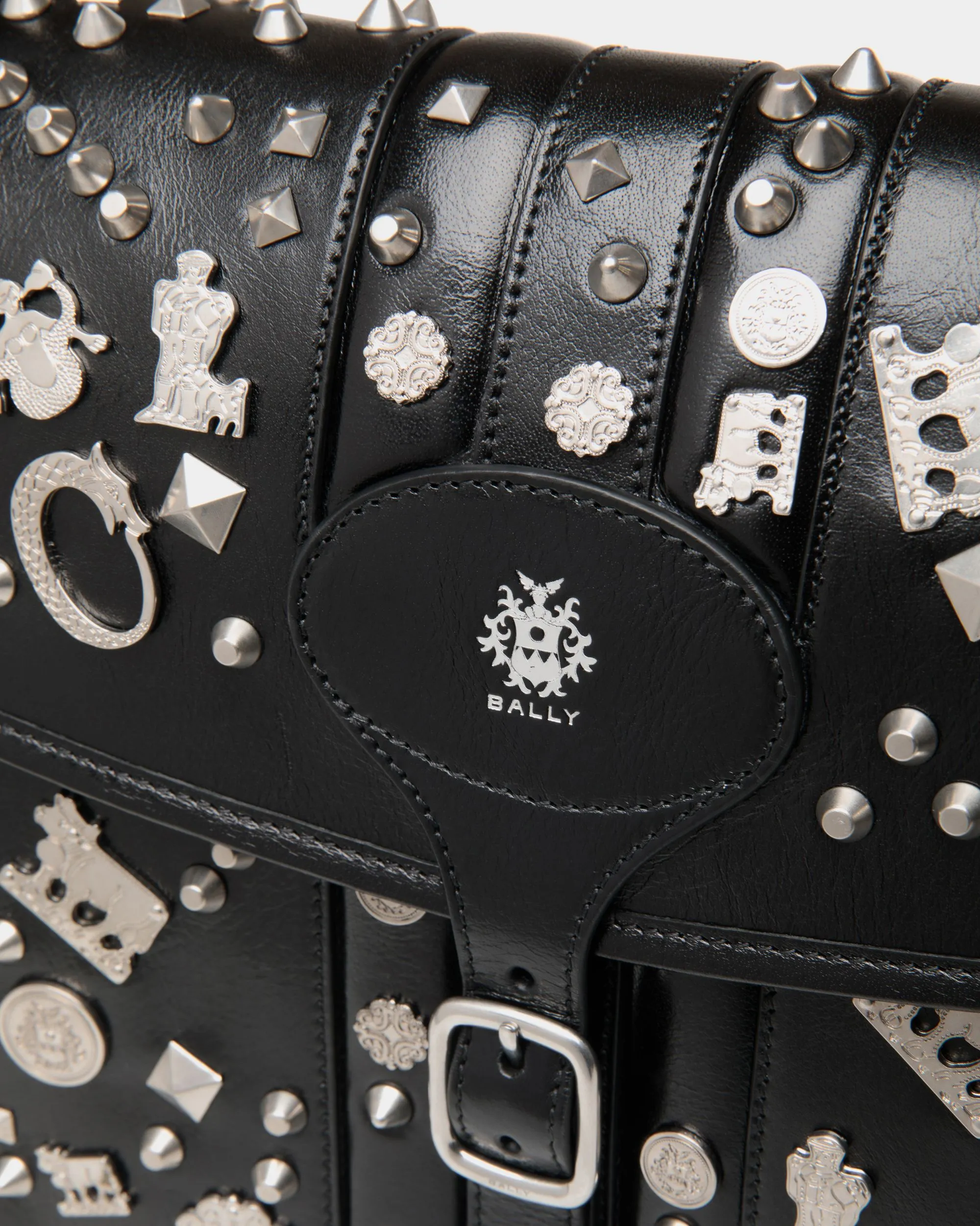 Beckett Crossbody Bag In Black Leather with Studs 