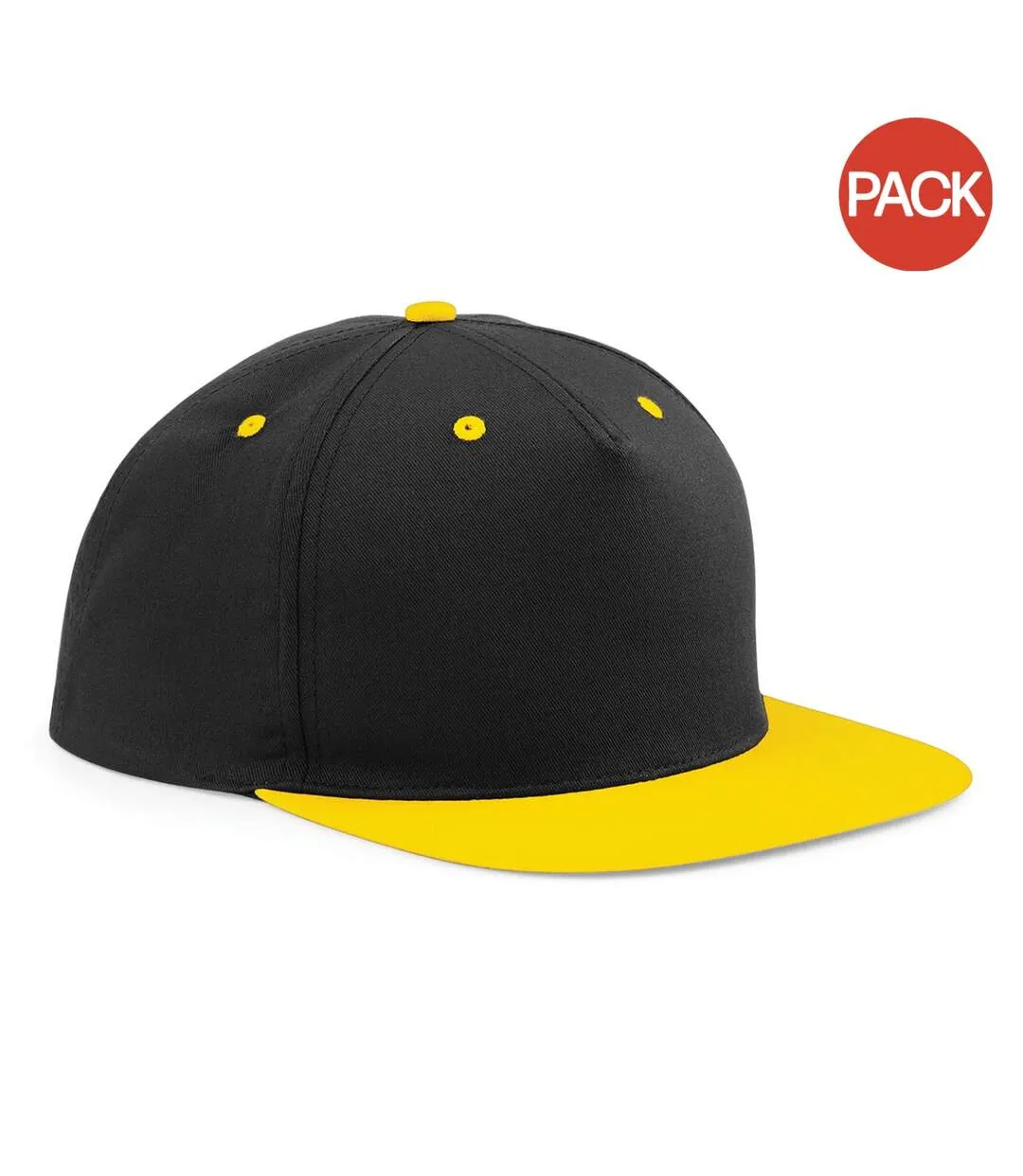 Beechfield Unisex 5 Panel Contrast Snapback Cap (Pack of 2) (Black/ Yellow) - UTRW6721