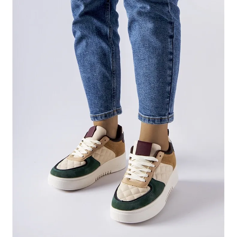 Beige and green sneakers on the Celso platform