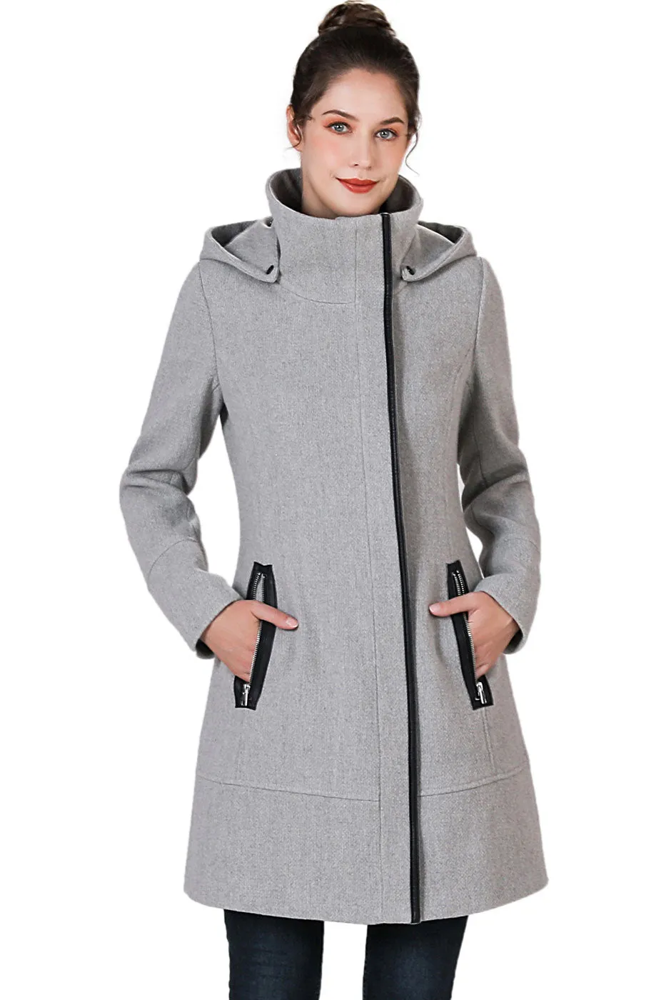 BGSD Women Meg Asymmetric Zipper Wool Coat