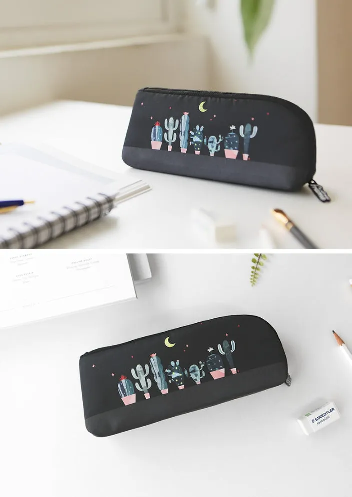 Black Cactus Graphic Pencil Cases Stationery Zipper School 19cm Office Cosmetics Pouches Artists Designer Prints Gifts Bags Purs