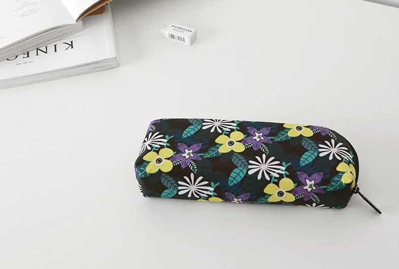 Black Floral Graphic Pencil Cases Flowers Stationery Zipper School 19cm Office Cosmetics Pouches Artists Designer Prints Gifts B