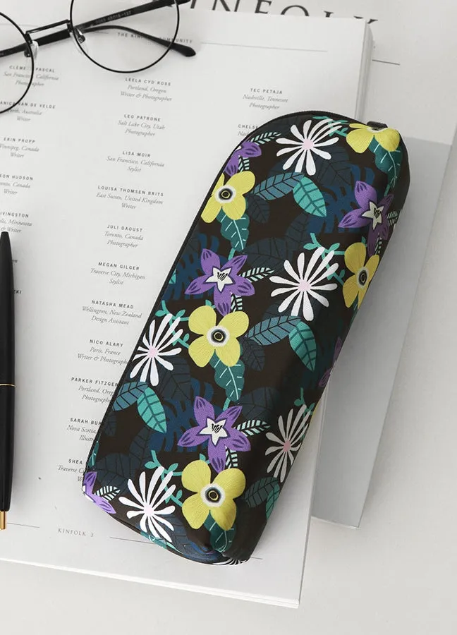 Black Floral Graphic Pencil Cases Flowers Stationery Zipper School 19cm Office Cosmetics Pouches Artists Designer Prints Gifts B