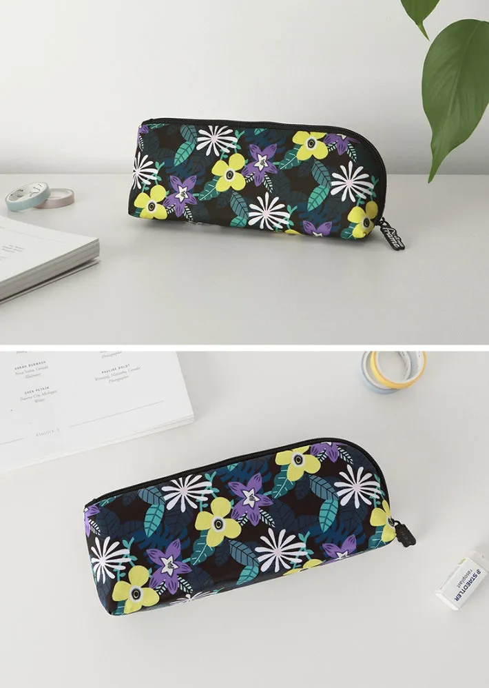 Black Floral Graphic Pencil Cases Flowers Stationery Zipper School 19cm Office Cosmetics Pouches Artists Designer Prints Gifts B