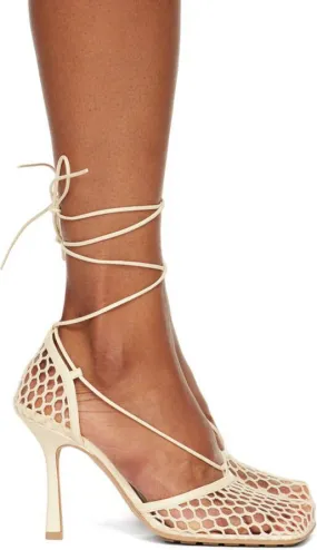 Bottega Veneta Beige Stretch Web Heels