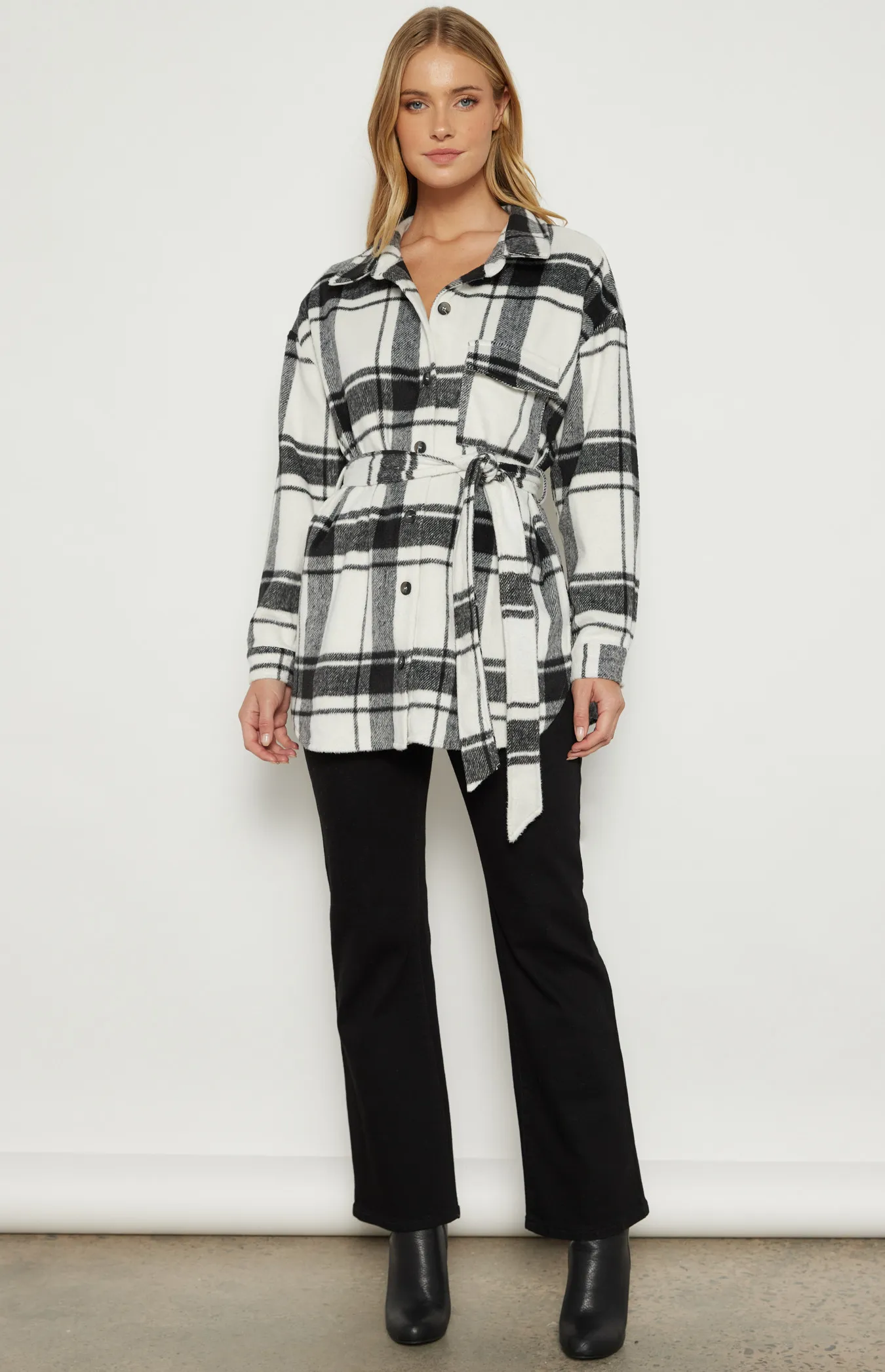 Checkered Button up Jacket with Belt (WJT210-2A)