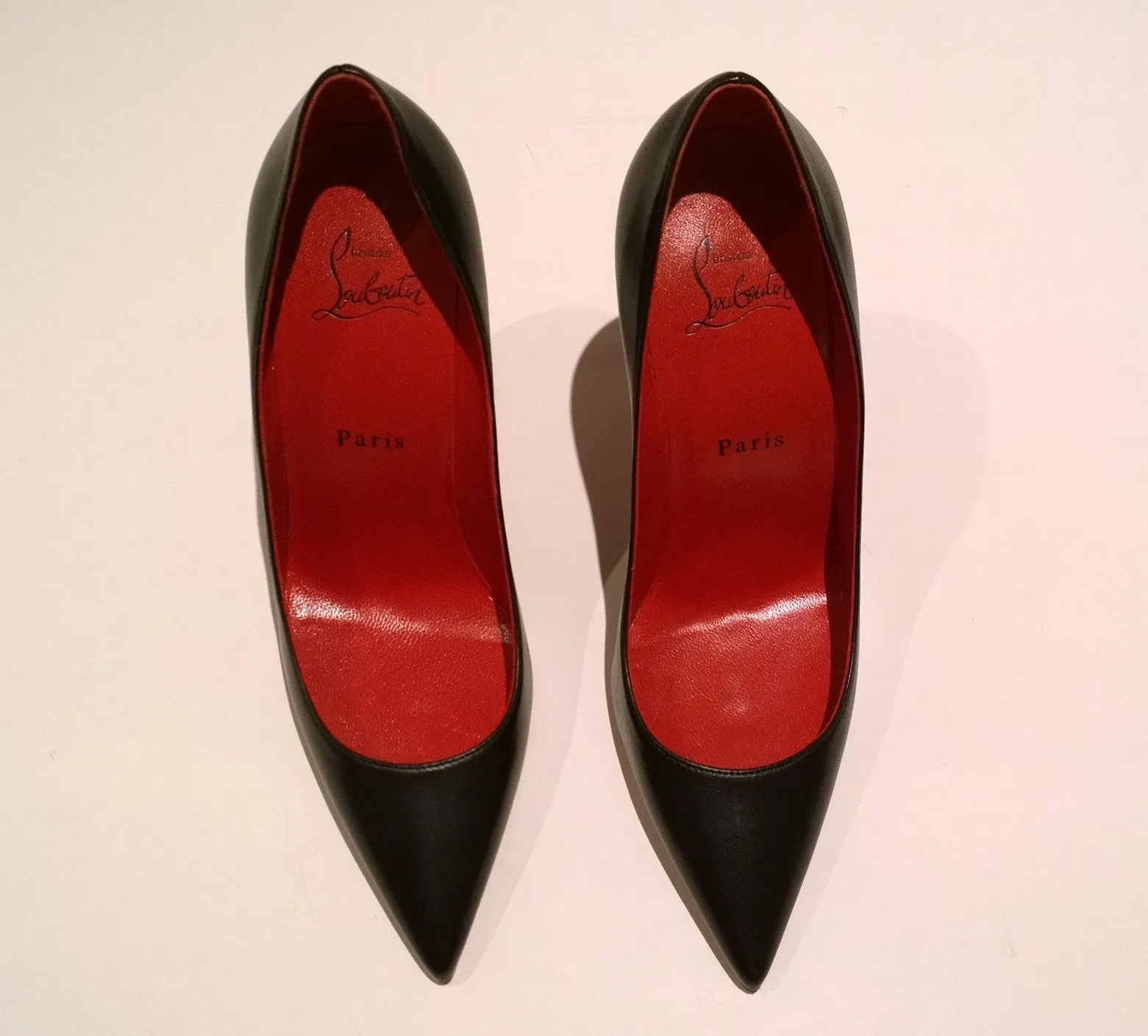 Christian Louboutin Kate 100 Black Leather Red Lining Heels