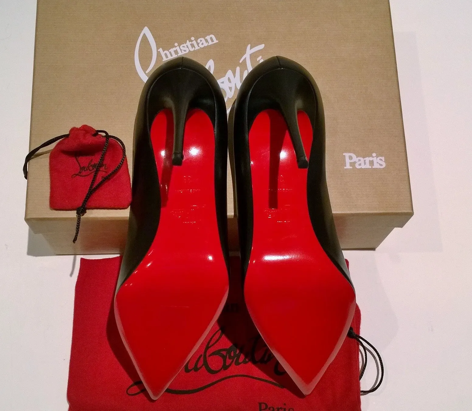 Christian Louboutin Kate 100 Black Leather Red Lining Heels