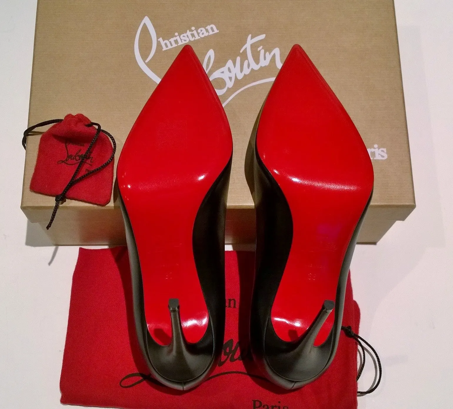 Christian Louboutin Kate 100 Black Leather Red Lining Heels