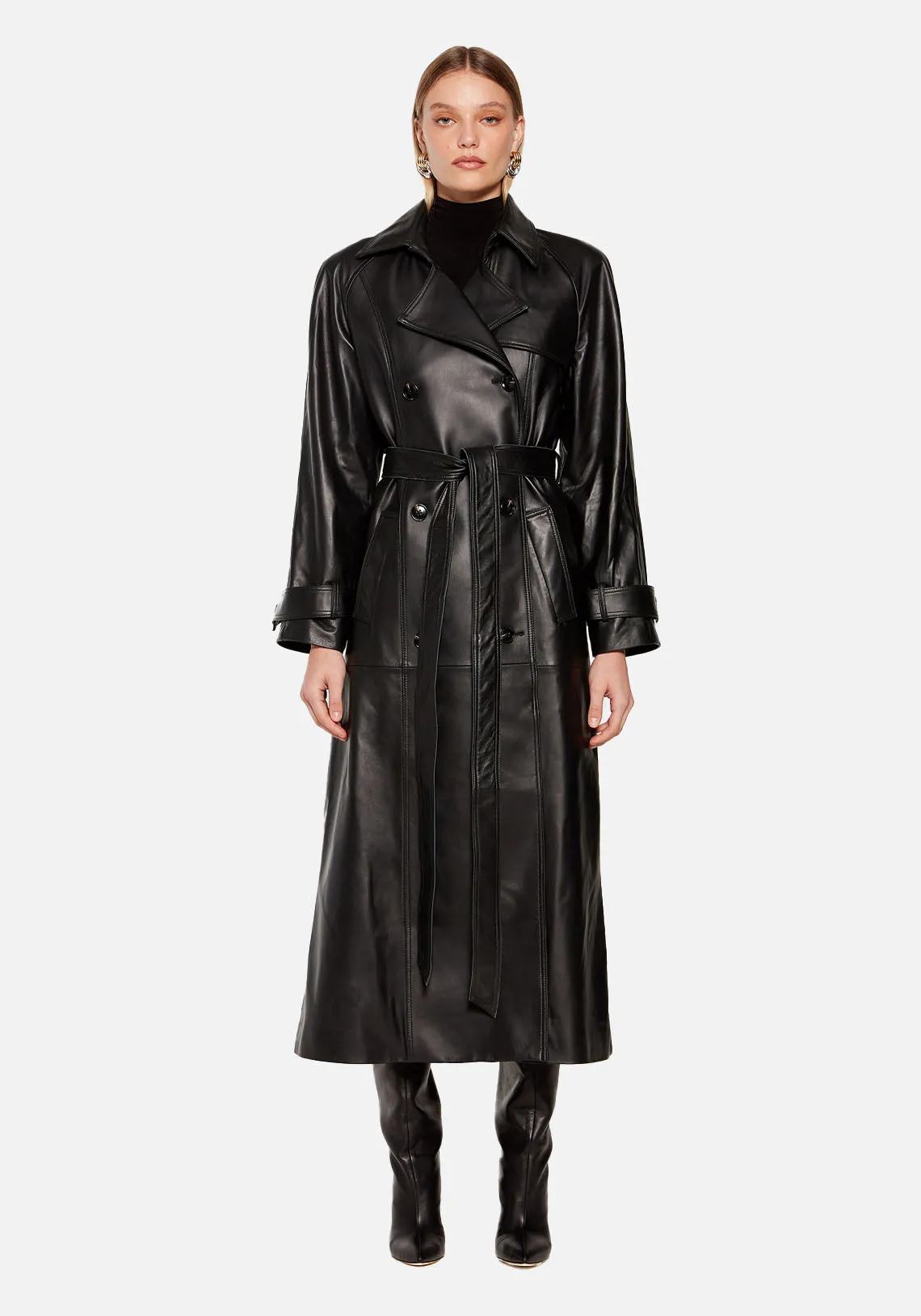 CORRIN LEATHER TRENCH BLACK