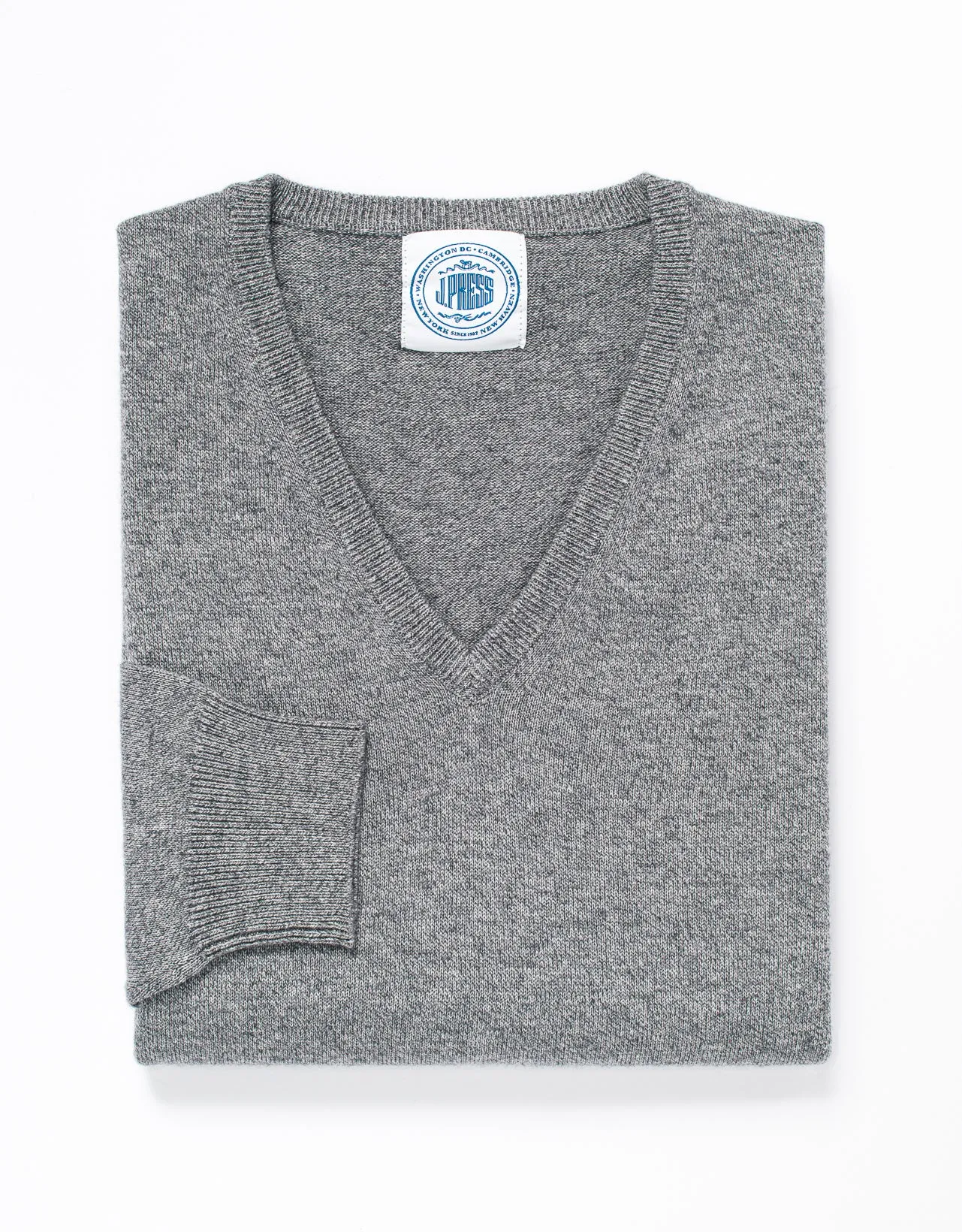 COTTON CASHMERE V-NECK SWEATER - GREY