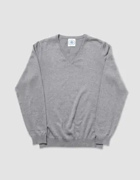 COTTON CASHMERE V-NECK SWEATER - GREY