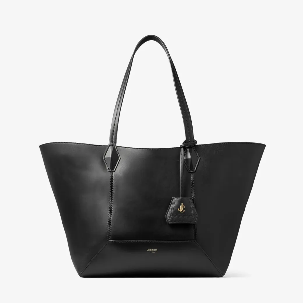 Diamond Tote/M Black Calf Leather Tote Bag