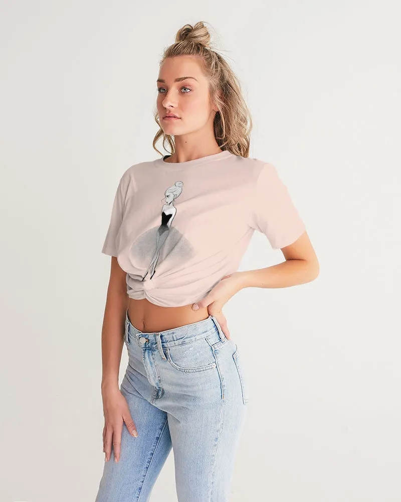 DOLLY Doodling Ballerina Women's Twist-Front Cropped Tee pink