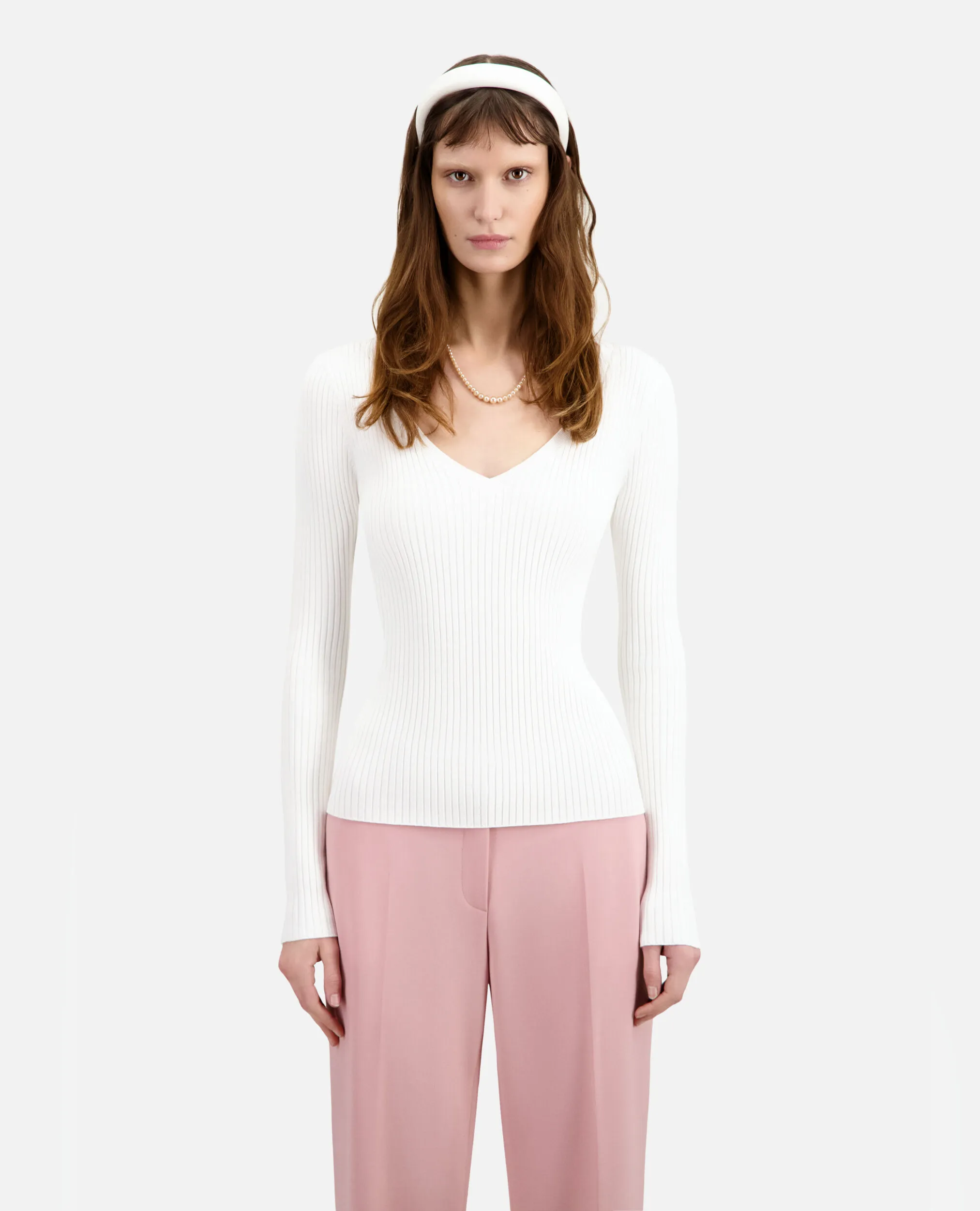 Ecru ribbed knit sweater