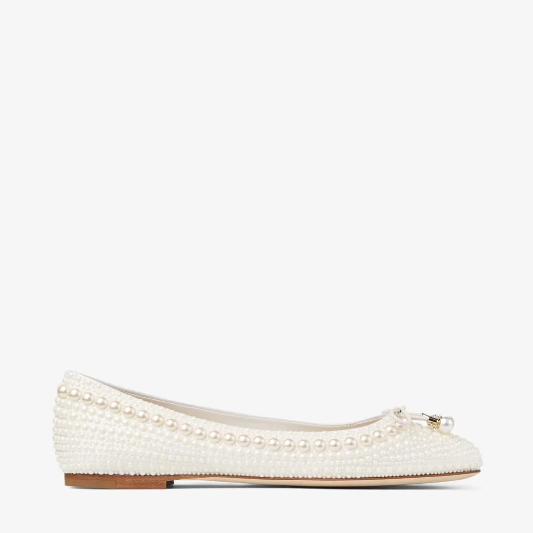 Elme Flat White Satin Pearl Flats