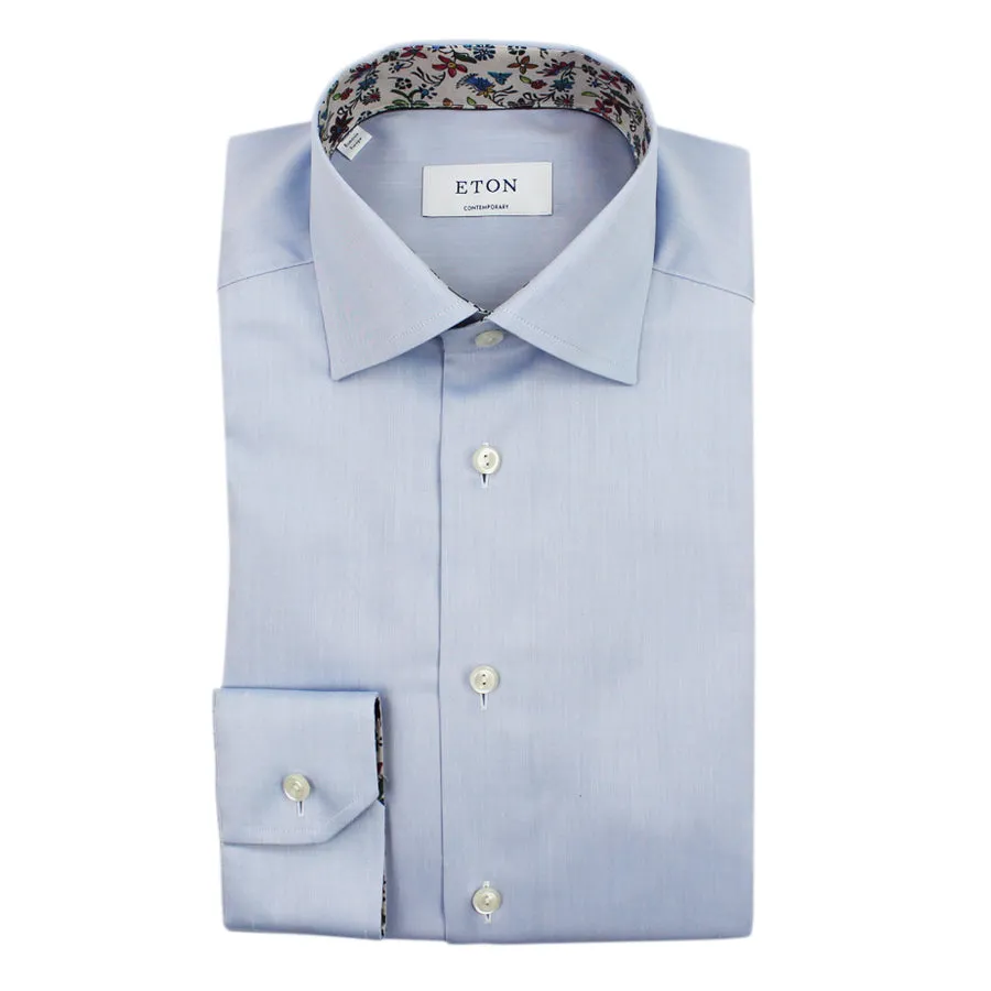 Eton - Contemporary Fit Floral Detail Twill Shirt in Blue