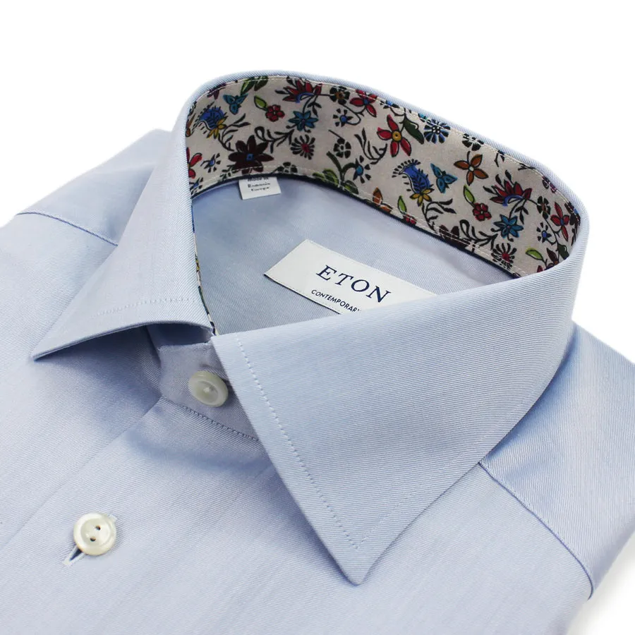 Eton - Contemporary Fit Floral Detail Twill Shirt in Blue