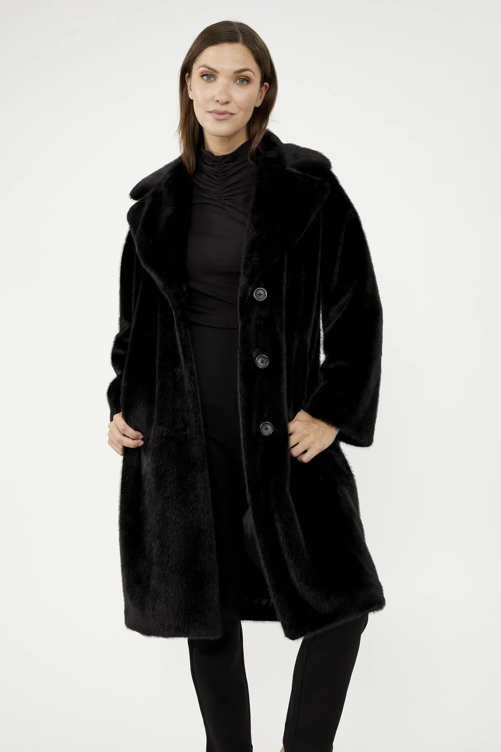 Faux Fur Straight Coat Style 243902