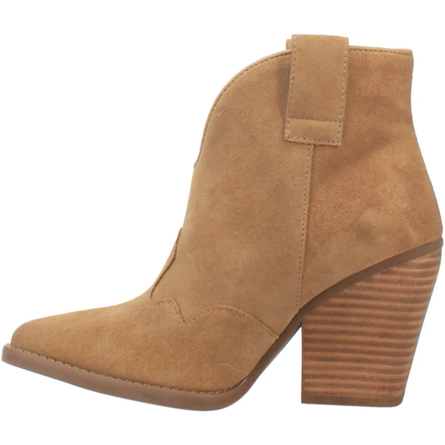 Flannie Natural Suede Leather V Cut Front Booties (DS)