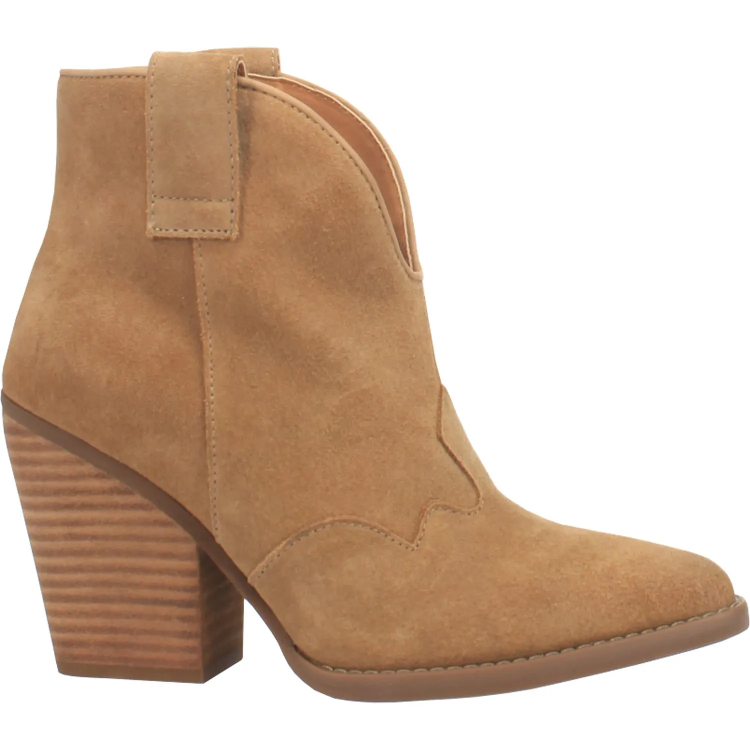 Flannie Natural Suede Leather V Cut Front Booties (DS)