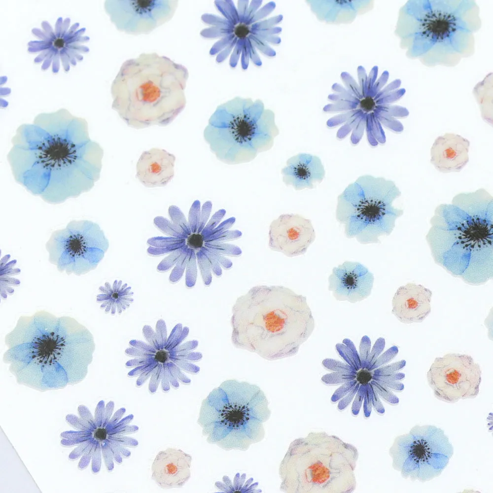 Floral Nail Art Sticker / Blue Blooms