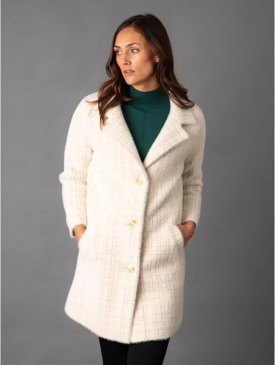 Francis Button Check Coat in Cream