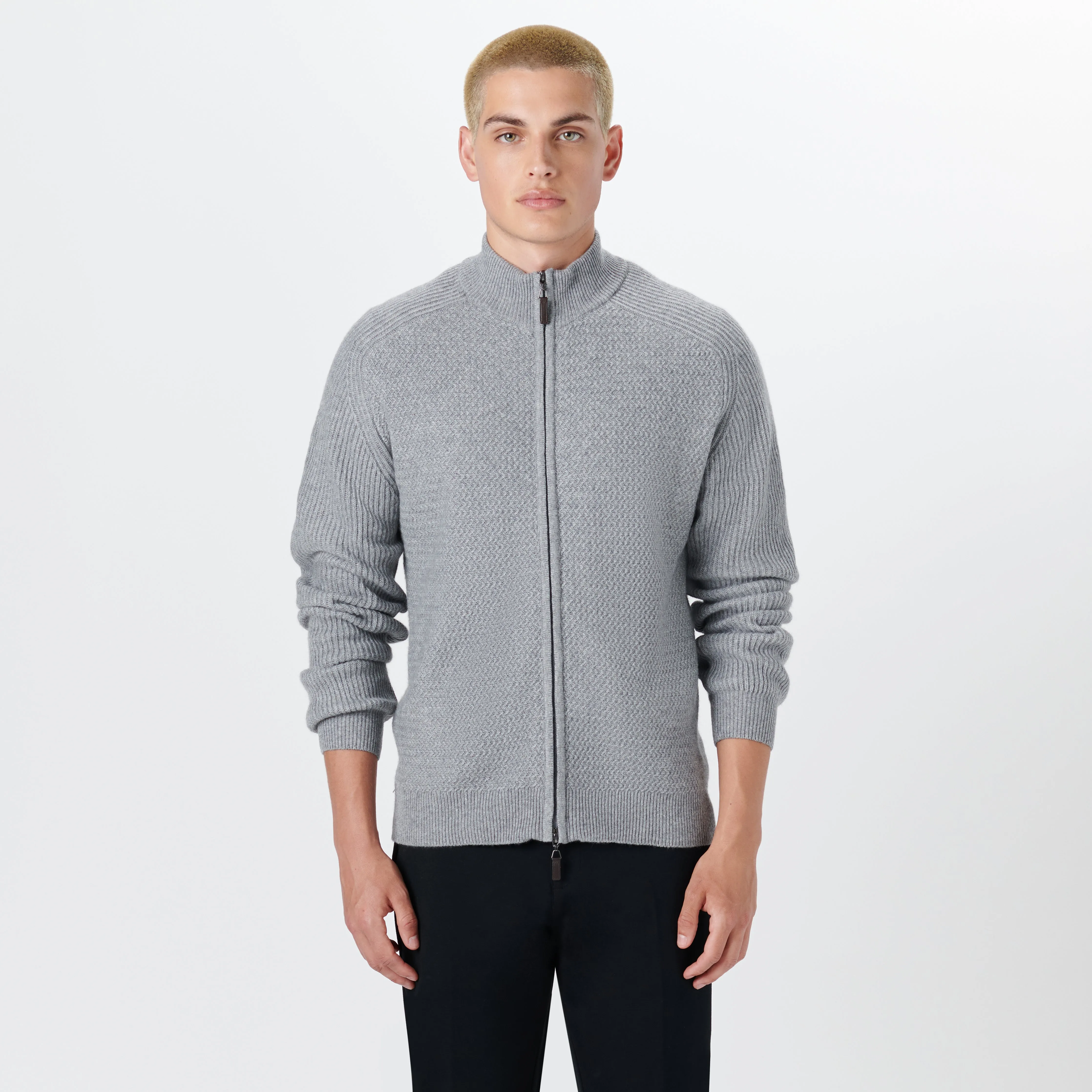 Full Zip Herringbone Sweater