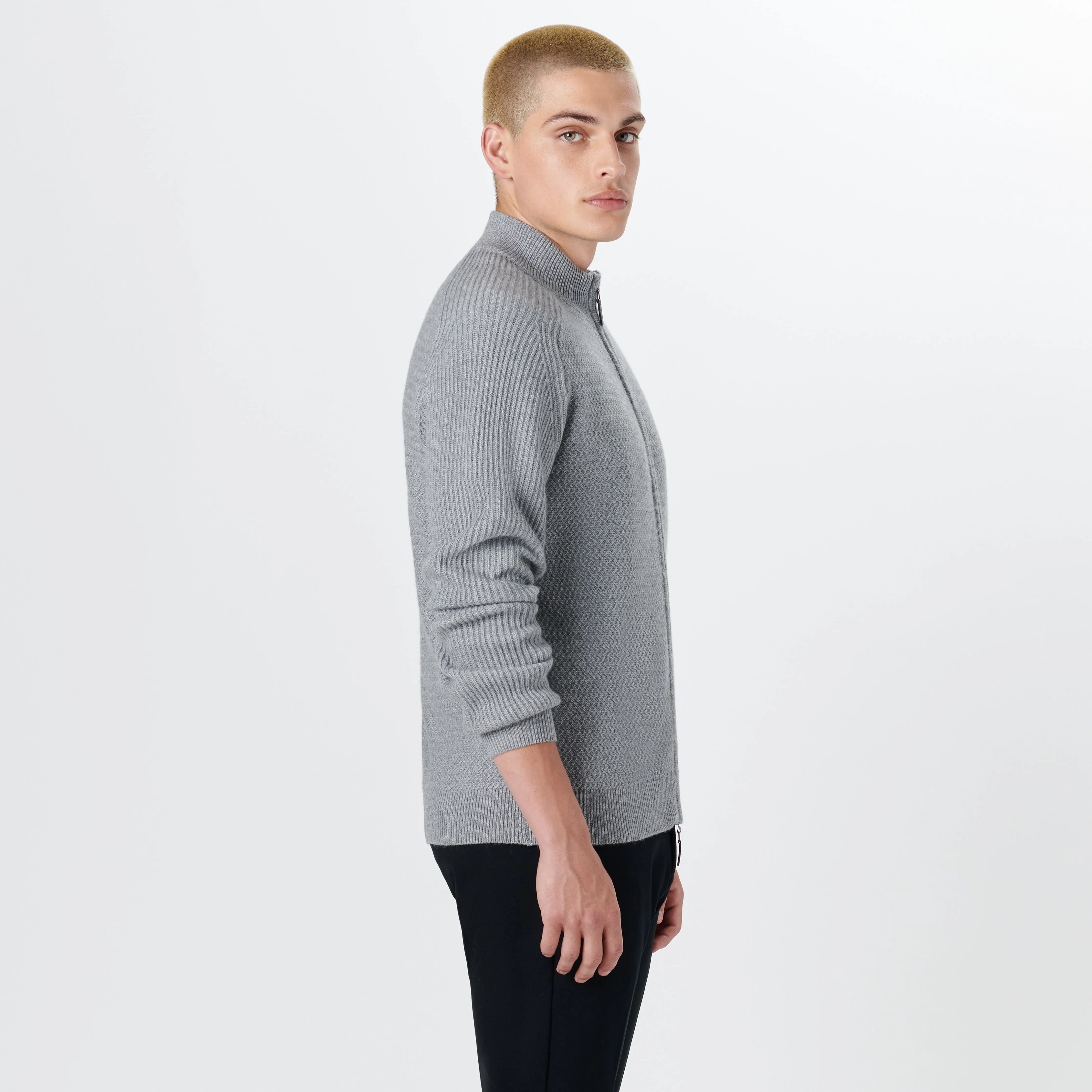 Full Zip Herringbone Sweater