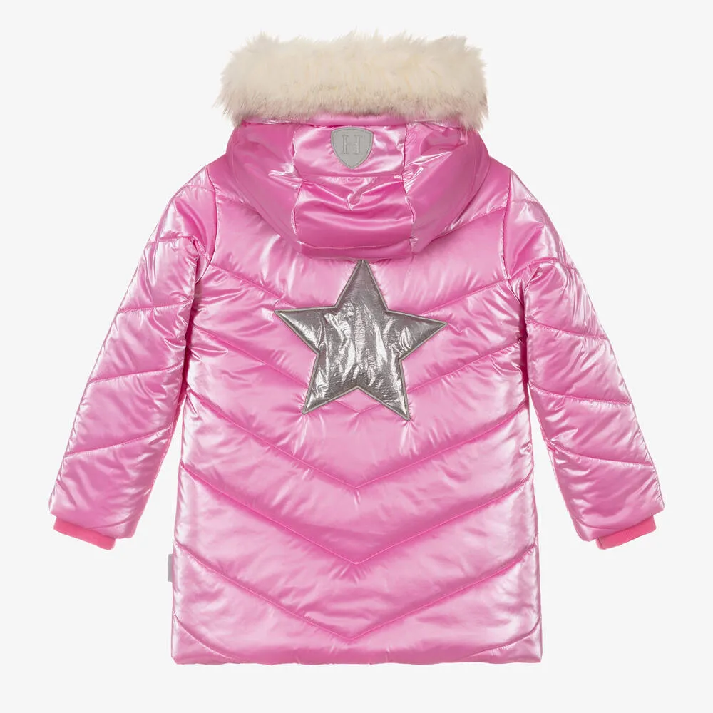 Girls Pink Rock Star Puffer Coat