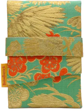 Golden Pine Leaves & Orange Blossoms - Japanese vintage silk foldover pouch