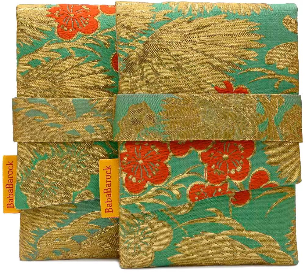 Golden Pine Leaves & Orange Blossoms - Japanese vintage silk foldover pouch