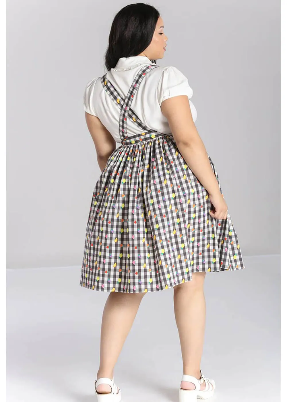 Hell Bunny Fruitylou 40's Pinafore Swing Skirt Black White